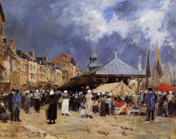尤金 佈丹 Market at Trouville 尤金 佈丹 Market at Trouville